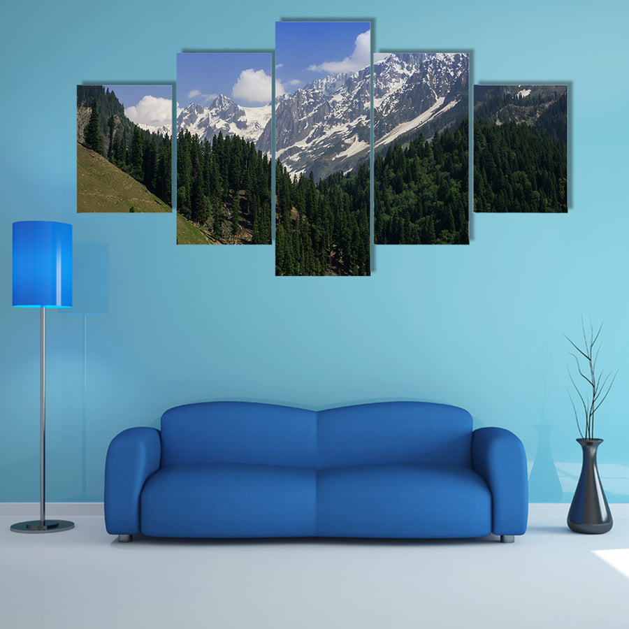 Snow Mountain with pine forest Multi Panel Canvas Wall Art