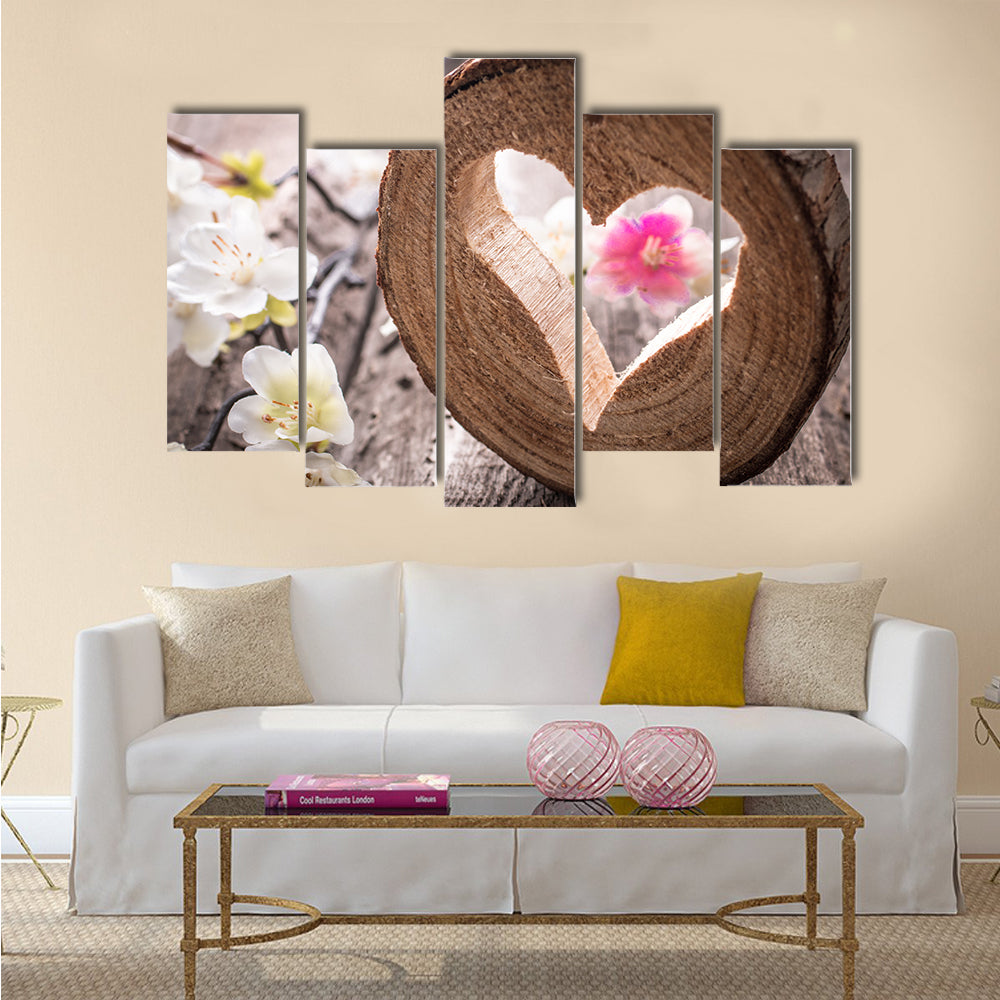 Light heart on rustic wooden background multi panel canvas wall art