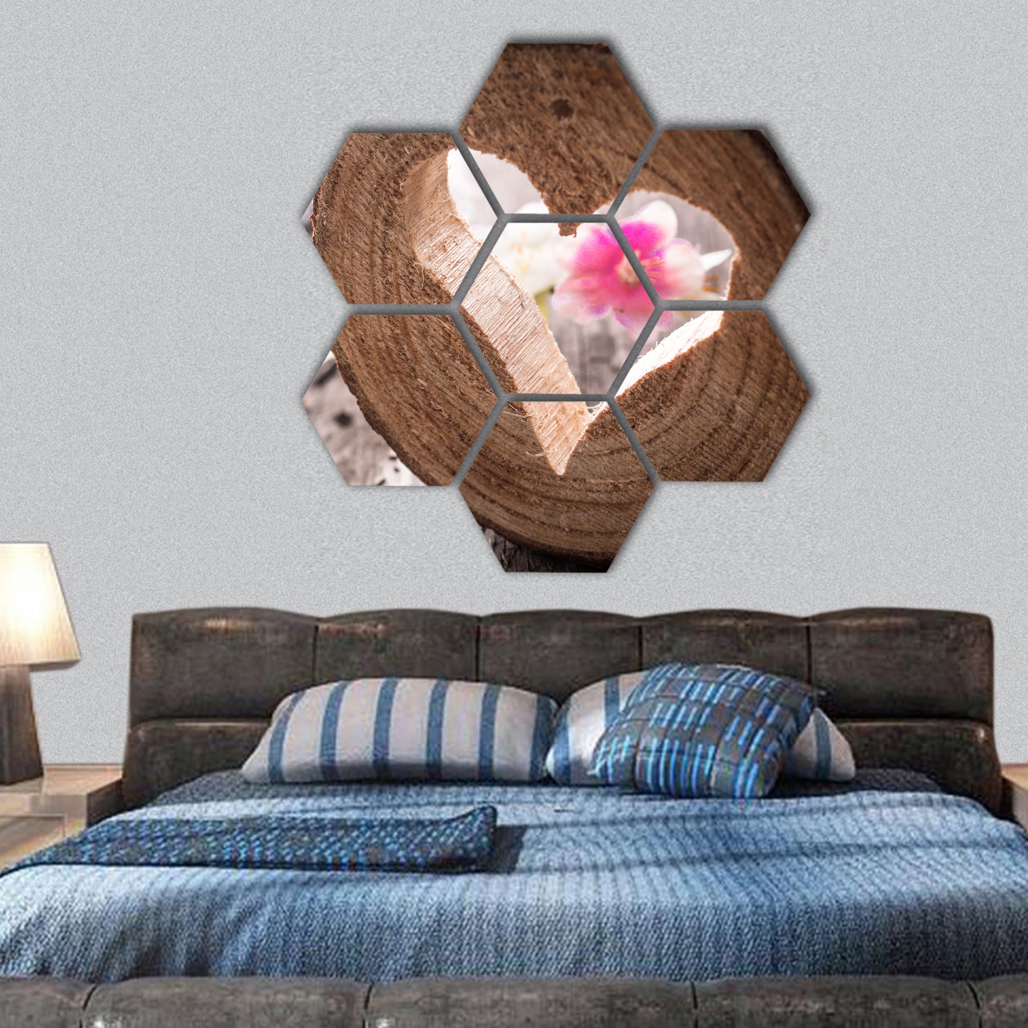 Light heart on rustic wooden hexagonal canvas wall art