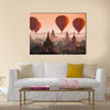 Hot air balloon over plain of Bagan in misty morning, Myanmar Multi panel canvas wall art