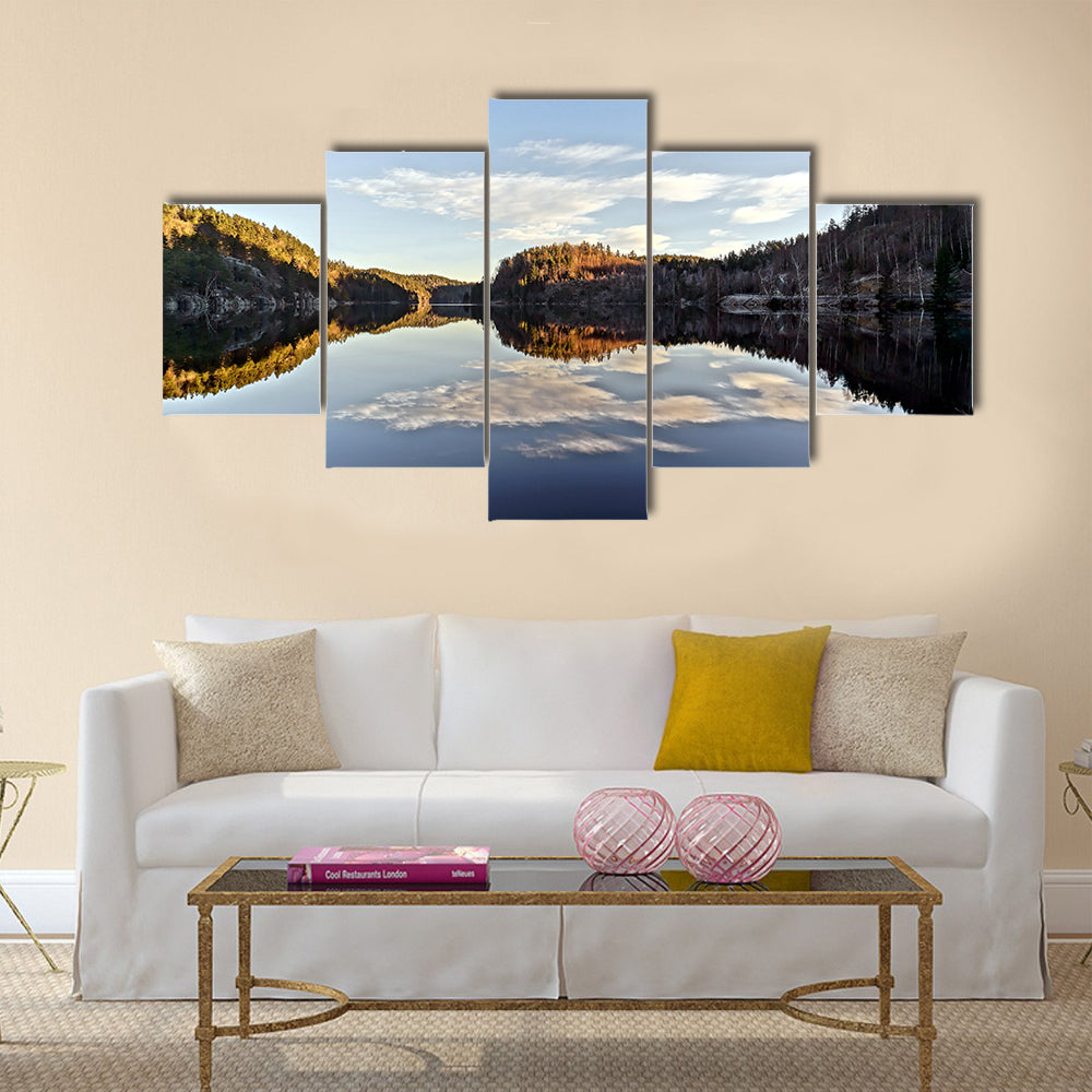 Sunset over the frozen fjord branch. In the region of the North Sea coast multi panel canvas wall art