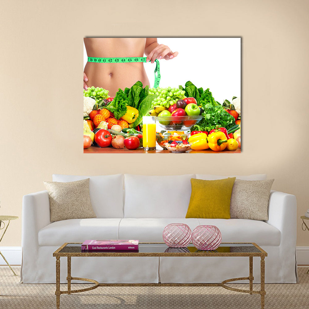 Woman measuring her body, Multi panel canvas wall art