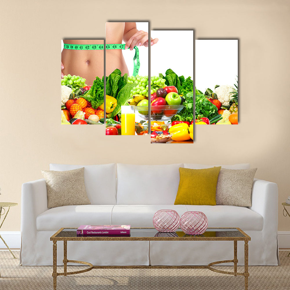 Woman measuring her body, Multi panel canvas wall art