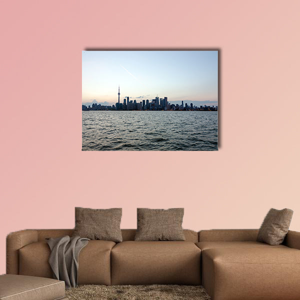 Skyline of Toronto over Ontario Lake at sunset Multi panel canvas wall art