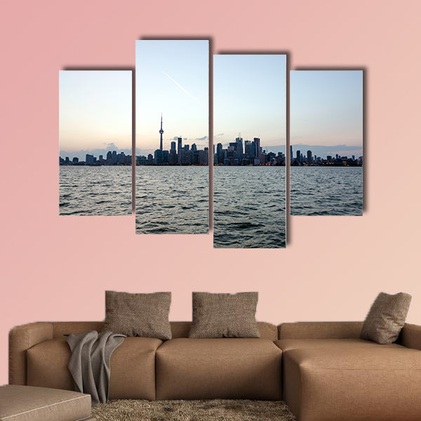 Skyline of Toronto over Ontario Lake at sunset Multi panel canvas wall art