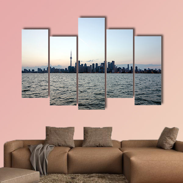 Skyline of Toronto over Ontario Lake at sunset Multi panel canvas wall art