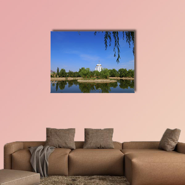 Building near the park multi panel canvas wall art