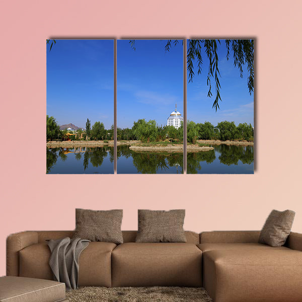 Building near the park multi panel canvas wall art