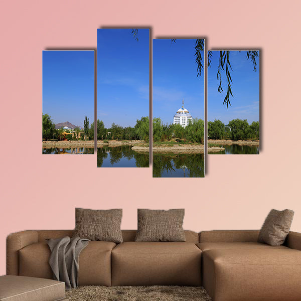 Building near the park multi panel canvas wall art