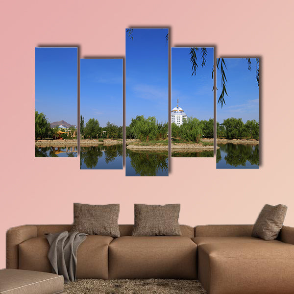 Building near the park multi panel canvas wall art