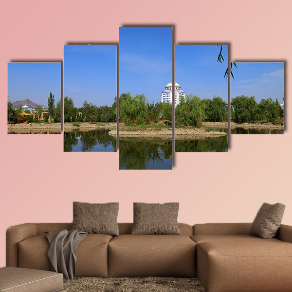 Building near the park multi panel canvas wall art