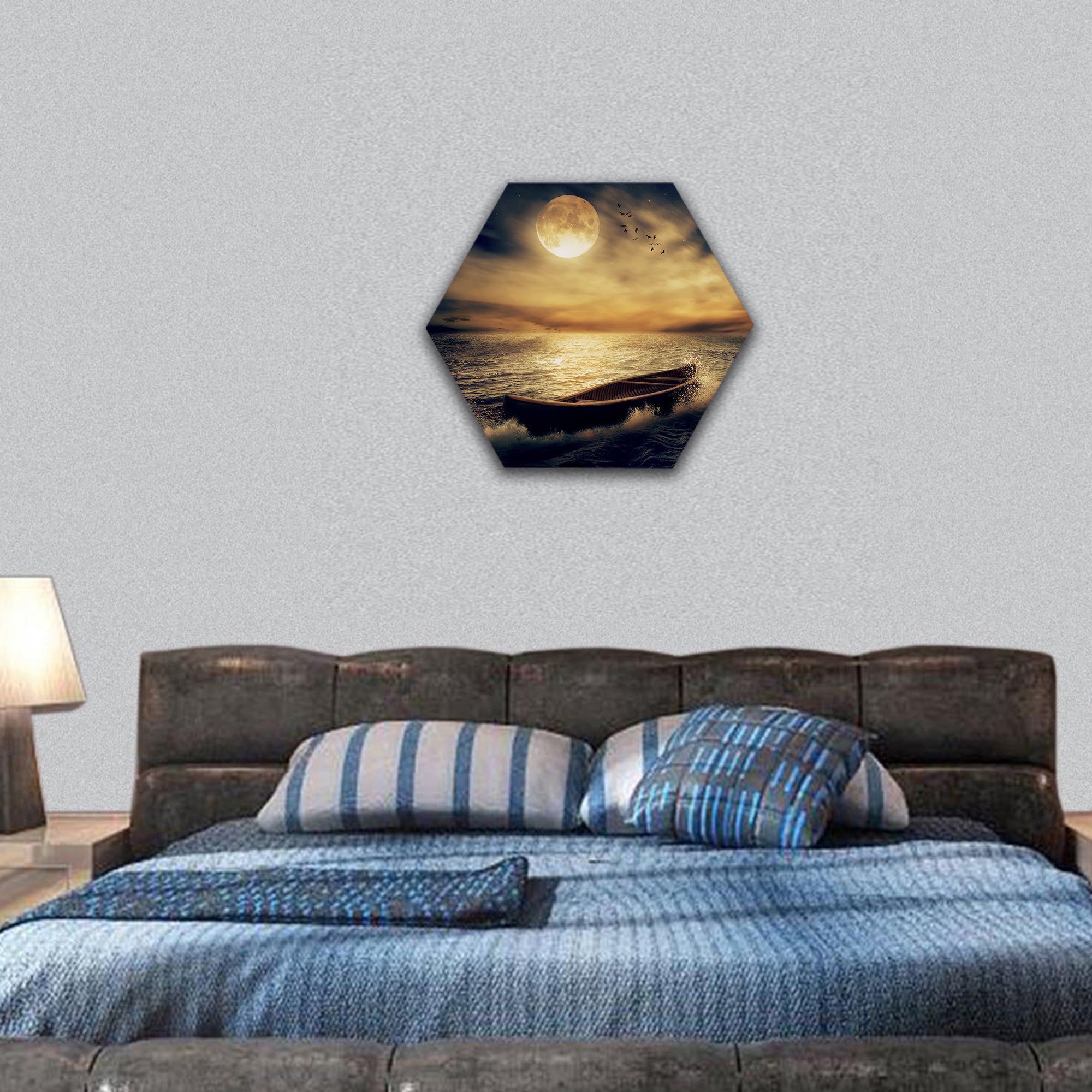 moonlight sky night skyline clouds hexagonal canvas wall art