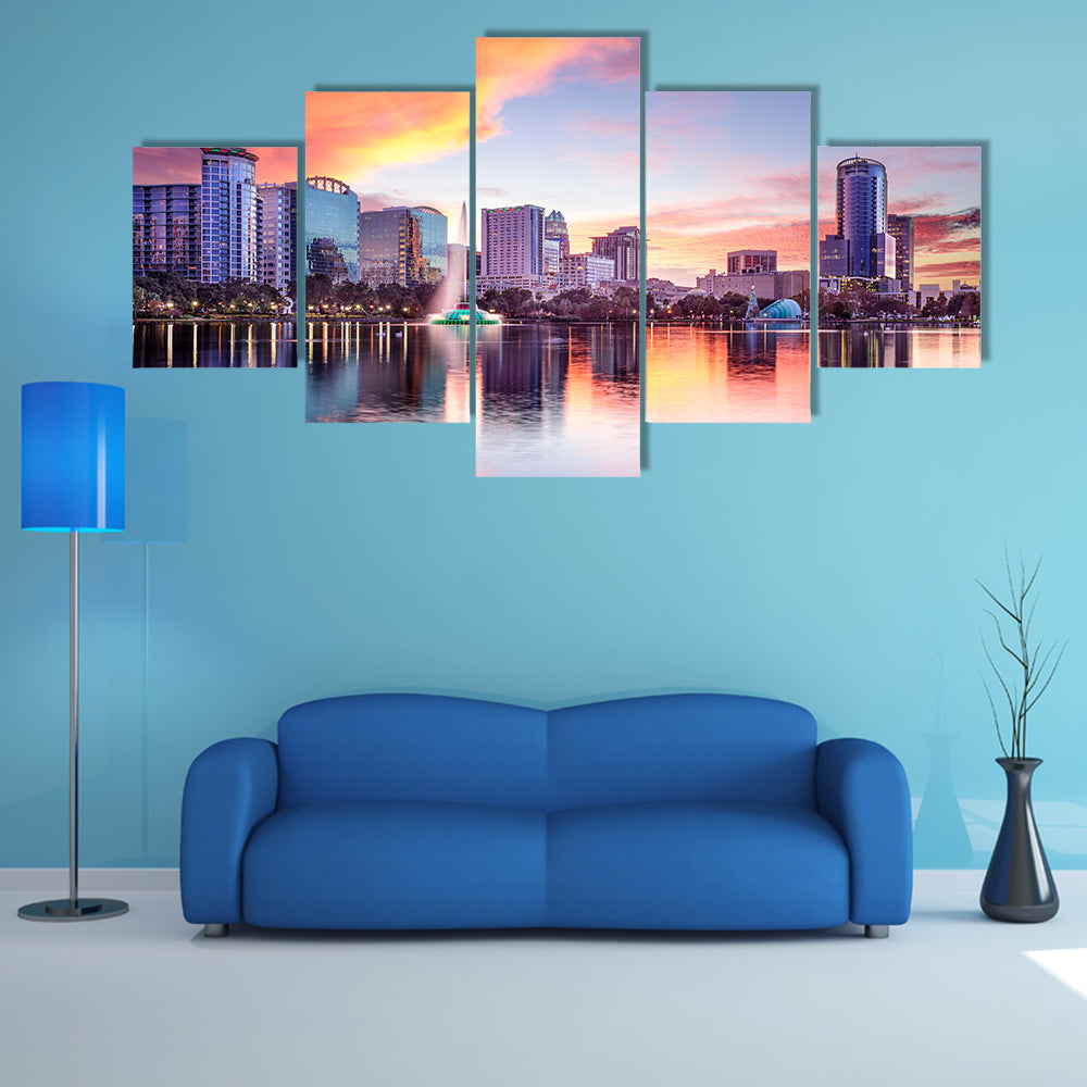 Orlando, Florida, USA downtown city skyline from Eola Park multi panel canvas wall art