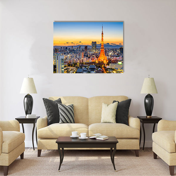 Tokyo, Japan skyline at Tokyo Tower Multi panel canvas wall art