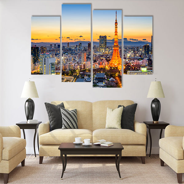 Tokyo, Japan skyline at Tokyo Tower Multi panel canvas wall art