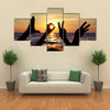 Love sign language at the sunset time multi panel canvas wall art