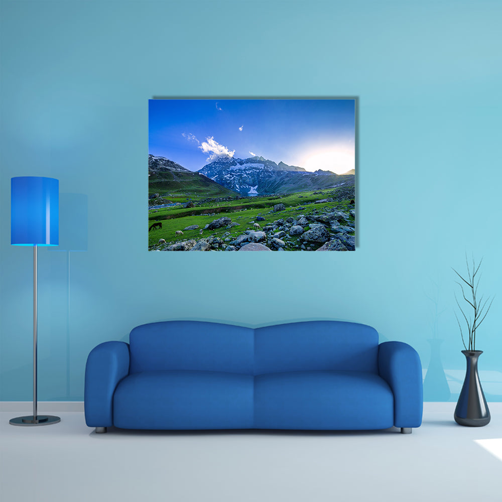 Beautiful view of Farm with green field multi panel canvas wall art