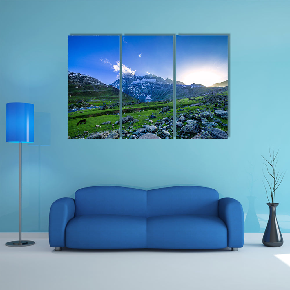 Beautiful view of Farm with green field multi panel canvas wall art
