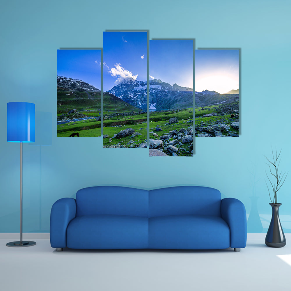 Beautiful view of Farm with green field multi panel canvas wall art