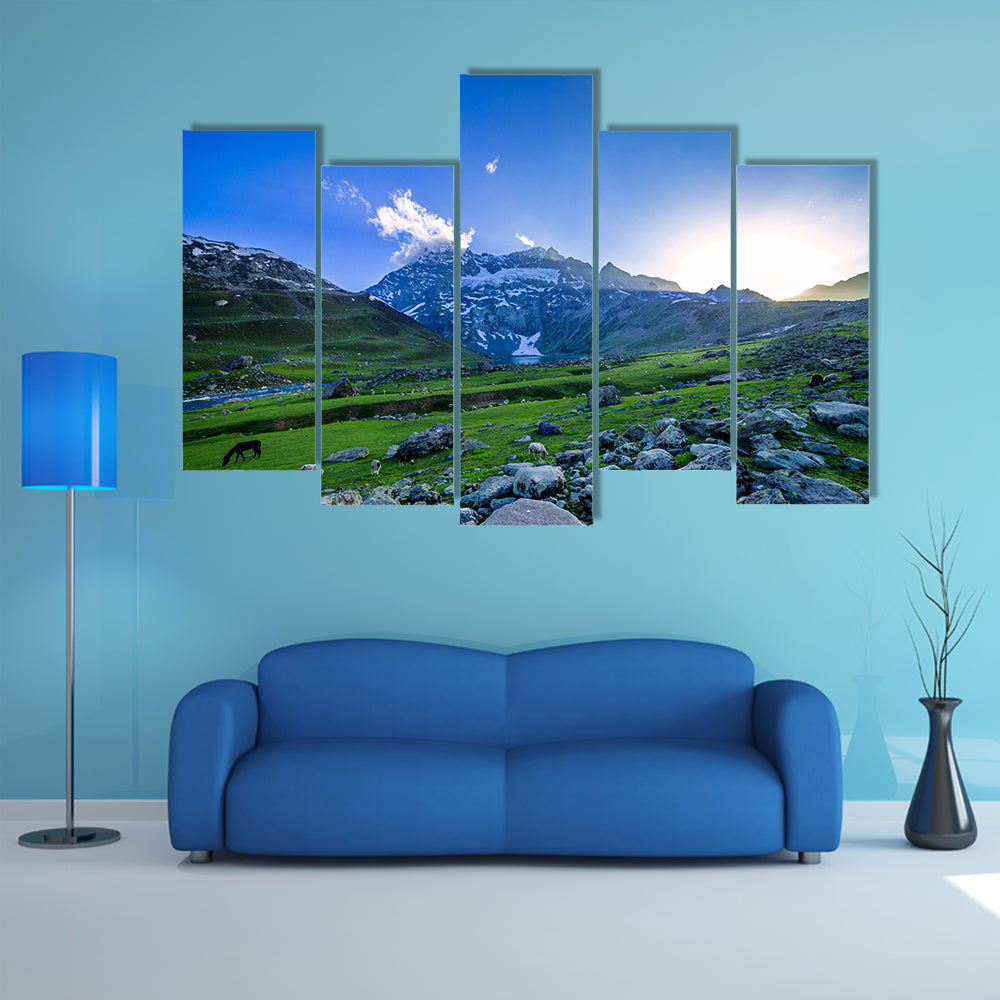 Beautiful view of Farm with green field multi panel canvas wall art