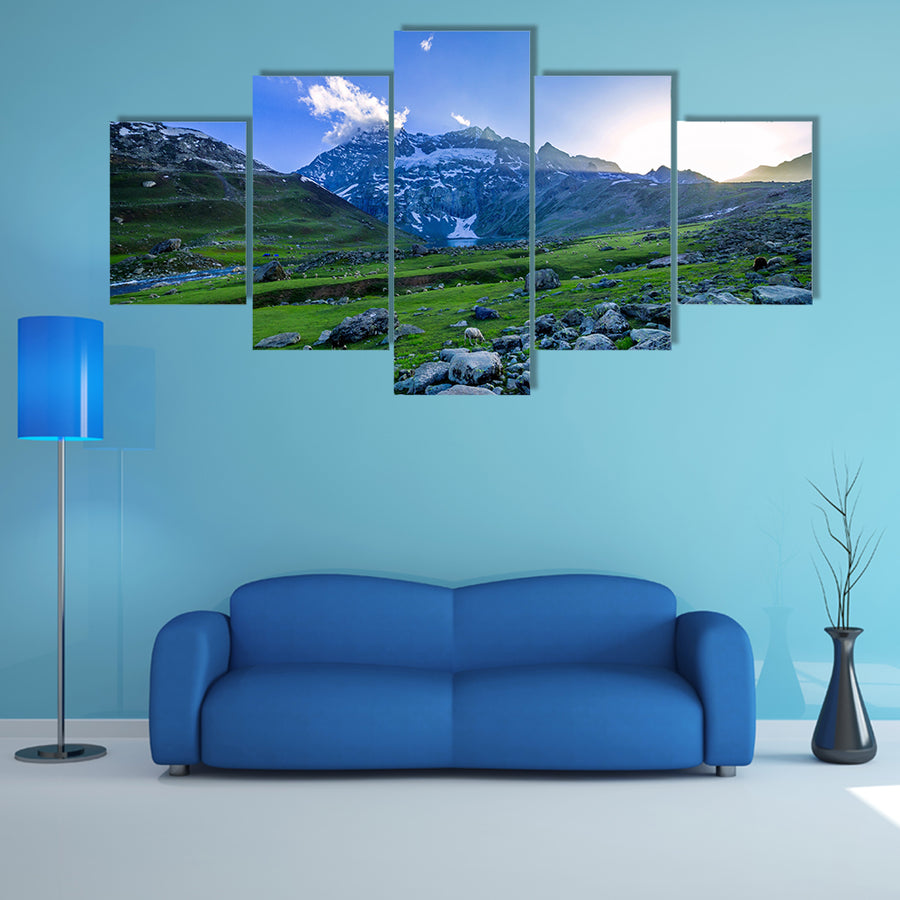 Beautiful view of Farm with green field multi panel canvas wall art