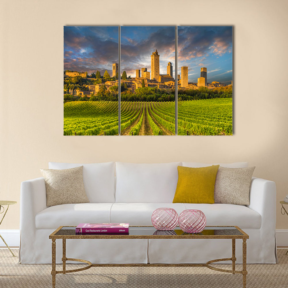 The Vineyards of San Gimignano, Tuscany, Italy Multi Panel Canvas Wall Art