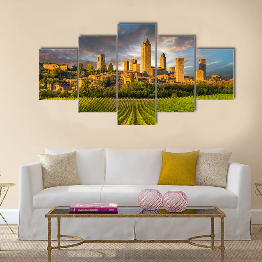 The Vineyards of San Gimignano, Tuscany, Italy Multi Panel Canvas Wall Art