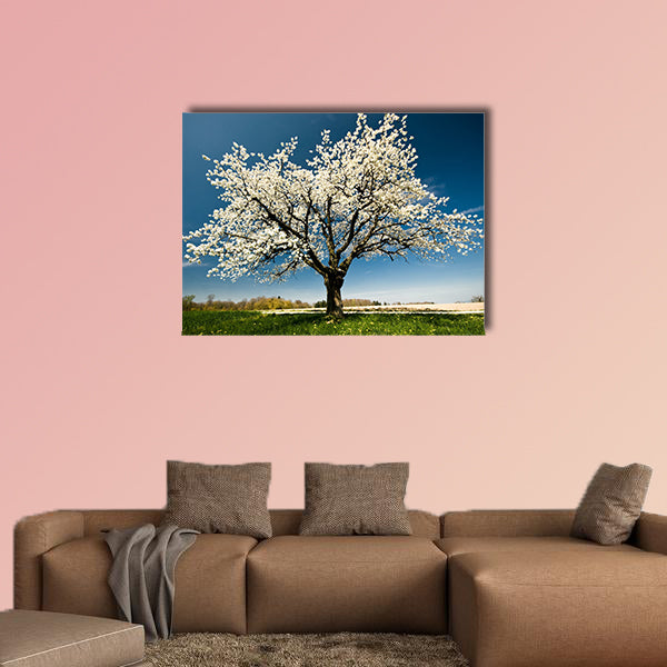 Single blossoming tree in spring multi panel canvas wall art