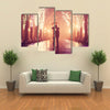 Couple with umbrella kissing at night alley multi panel canvas wall art