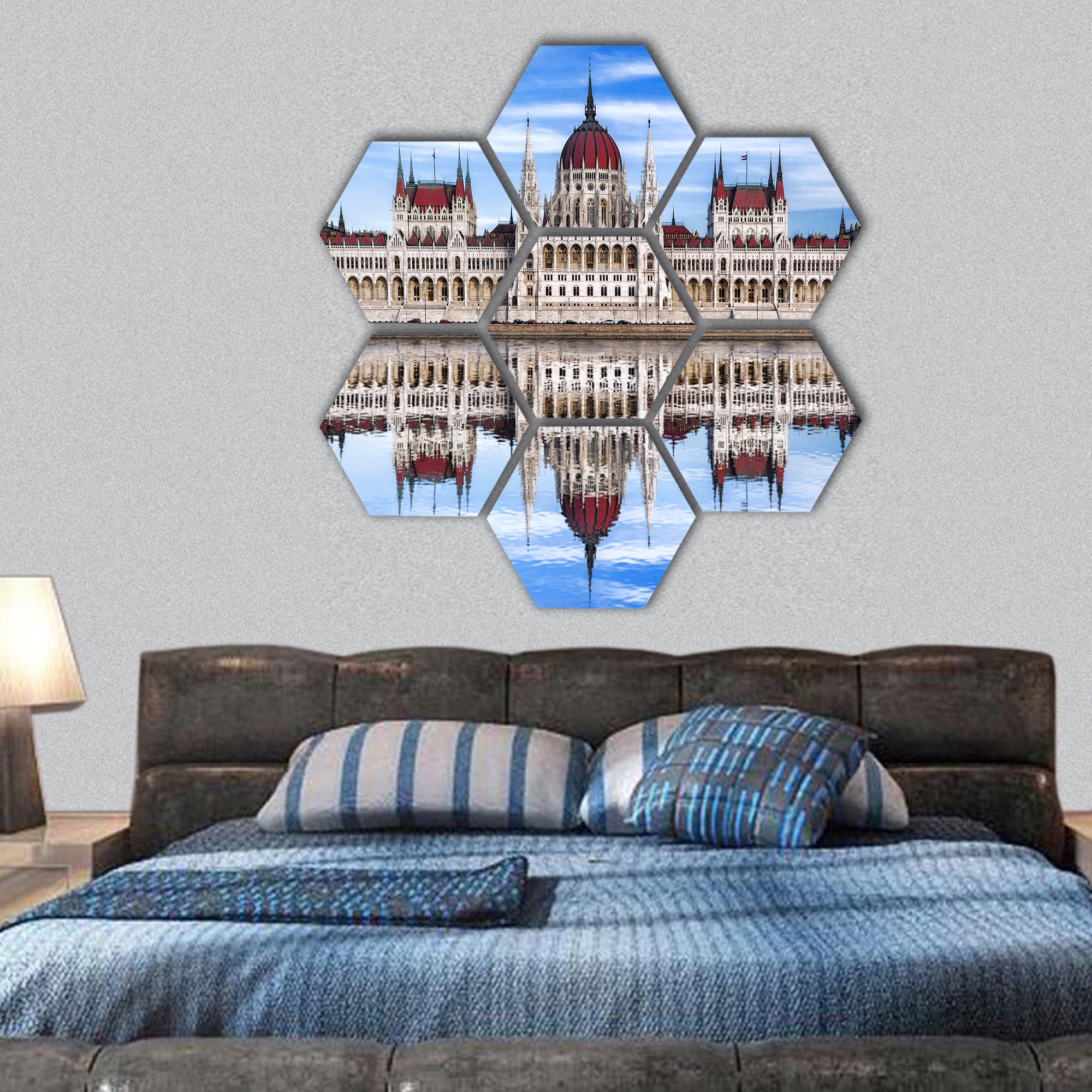 Famous Parliament with river in Budapest, Hungary hexagonal canvas wall art