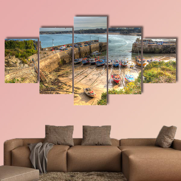 Newquay harbour North Cornwall England UK Multi panel canvas wall art