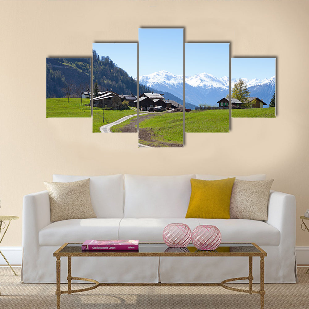 A small farm in Swiss Alps, Bodmen, Valais, Switzerland multi panel canvas wall art