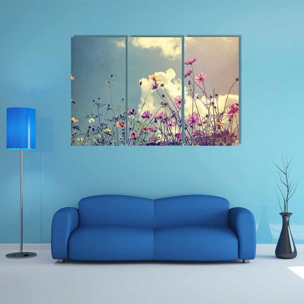A Vintage Photo Of The Nature With Plants And Flowers Behind, Multi Panel Canvas Wall Art