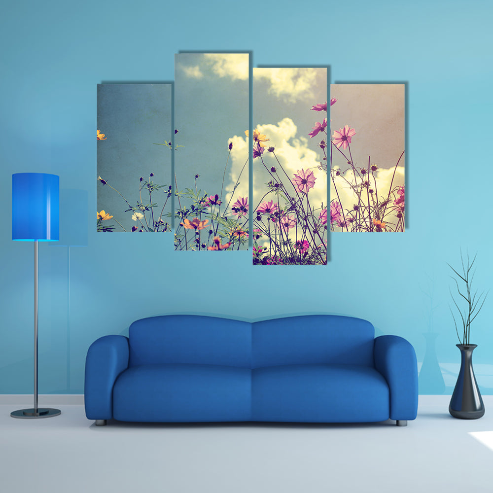 A Vintage Photo Of The Nature With Plants And Flowers Behind, Multi Panel Canvas Wall Art