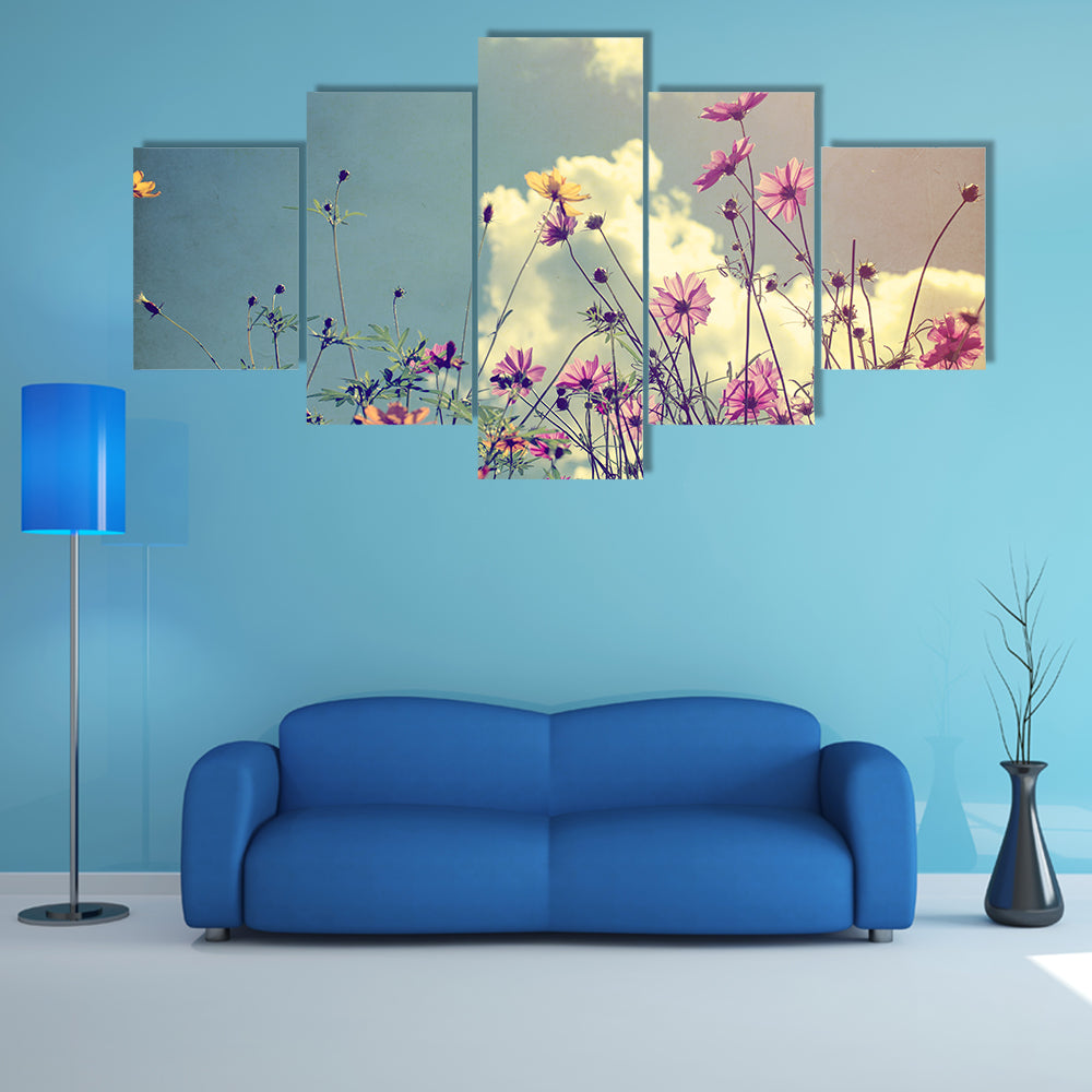 A Vintage Photo Of The Nature With Plants And Flowers Behind, Multi Panel Canvas Wall Art