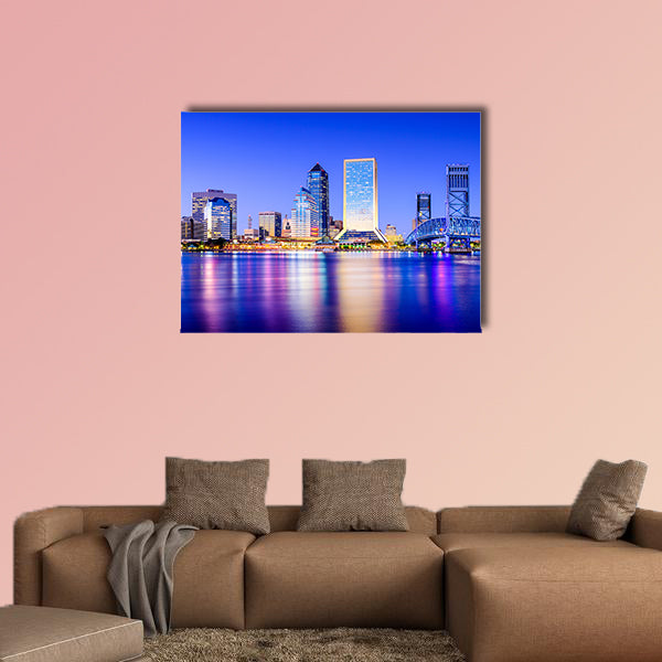 Jacksonville, Florida, USA downtown city skyline on St. Johns River multi panel canvas wall art