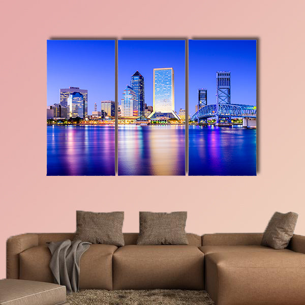 Jacksonville, Florida, USA downtown city skyline on St. Johns River multi panel canvas wall art