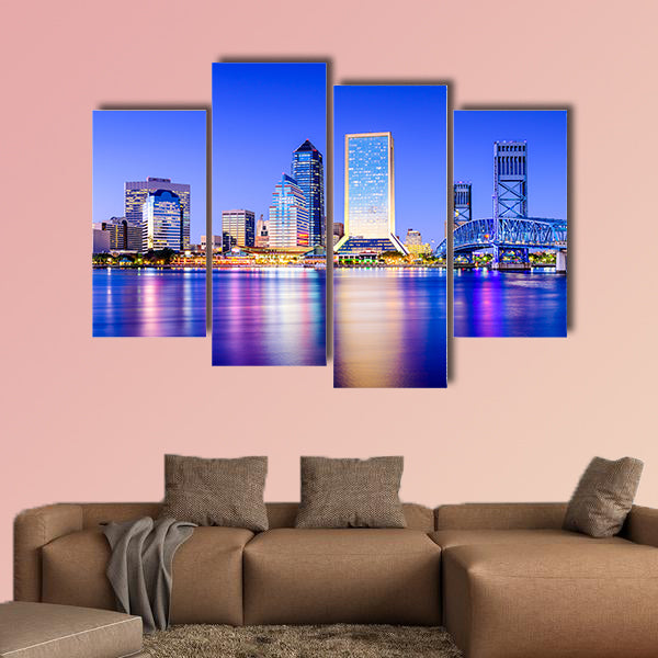 Jacksonville, Florida, USA downtown city skyline on St. Johns River multi panel canvas wall art