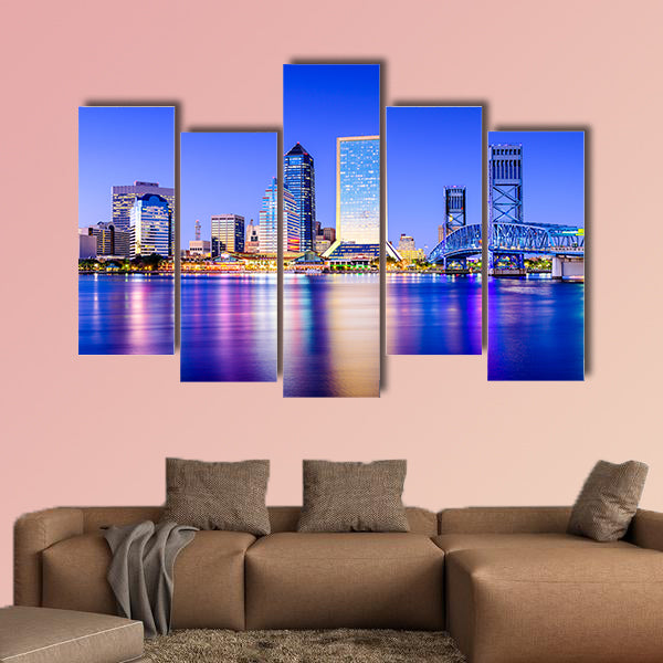 Jacksonville, Florida, USA downtown city skyline on St. Johns River multi panel canvas wall art