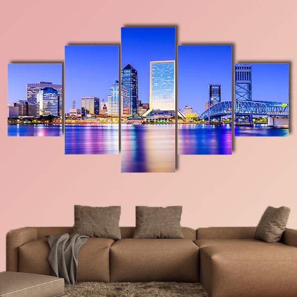 Jacksonville, Florida, USA downtown city skyline on St. Johns River multi panel canvas wall art