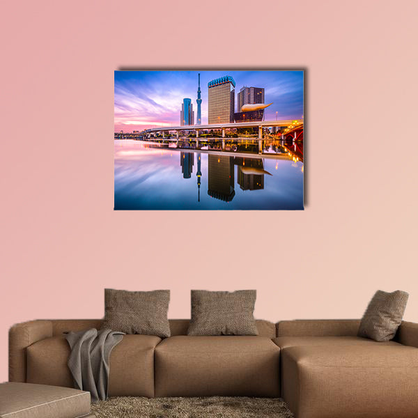 Tokyo, Japan skyline on the Sumida River at dawn multi panel canvas wall art