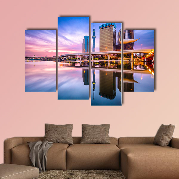 Tokyo, Japan skyline on the Sumida River at dawn multi panel canvas wall art