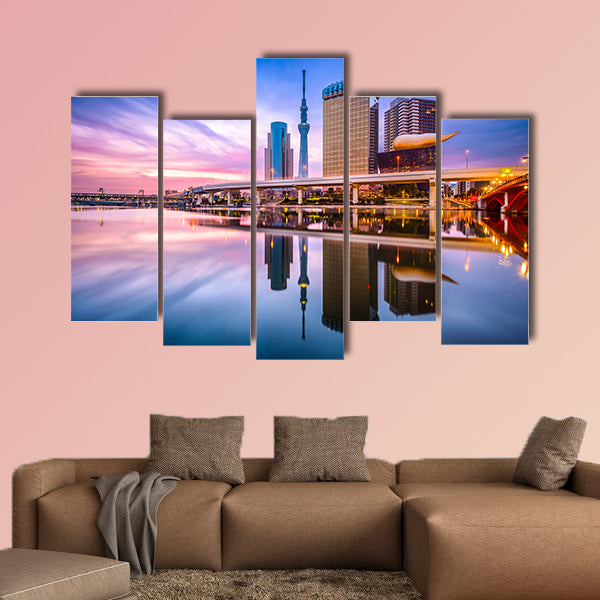 Tokyo, Japan skyline on the Sumida River at dawn multi panel canvas wall art