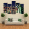 Brooklyn Bridge and the Statue of Liberty at Night, New York City Building Multi panel canvas Wall art