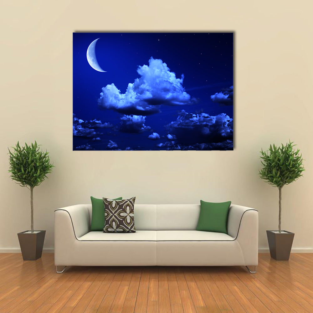 Crescent Moon In A Cloudy Night Multi Panel Canvas Wall Art