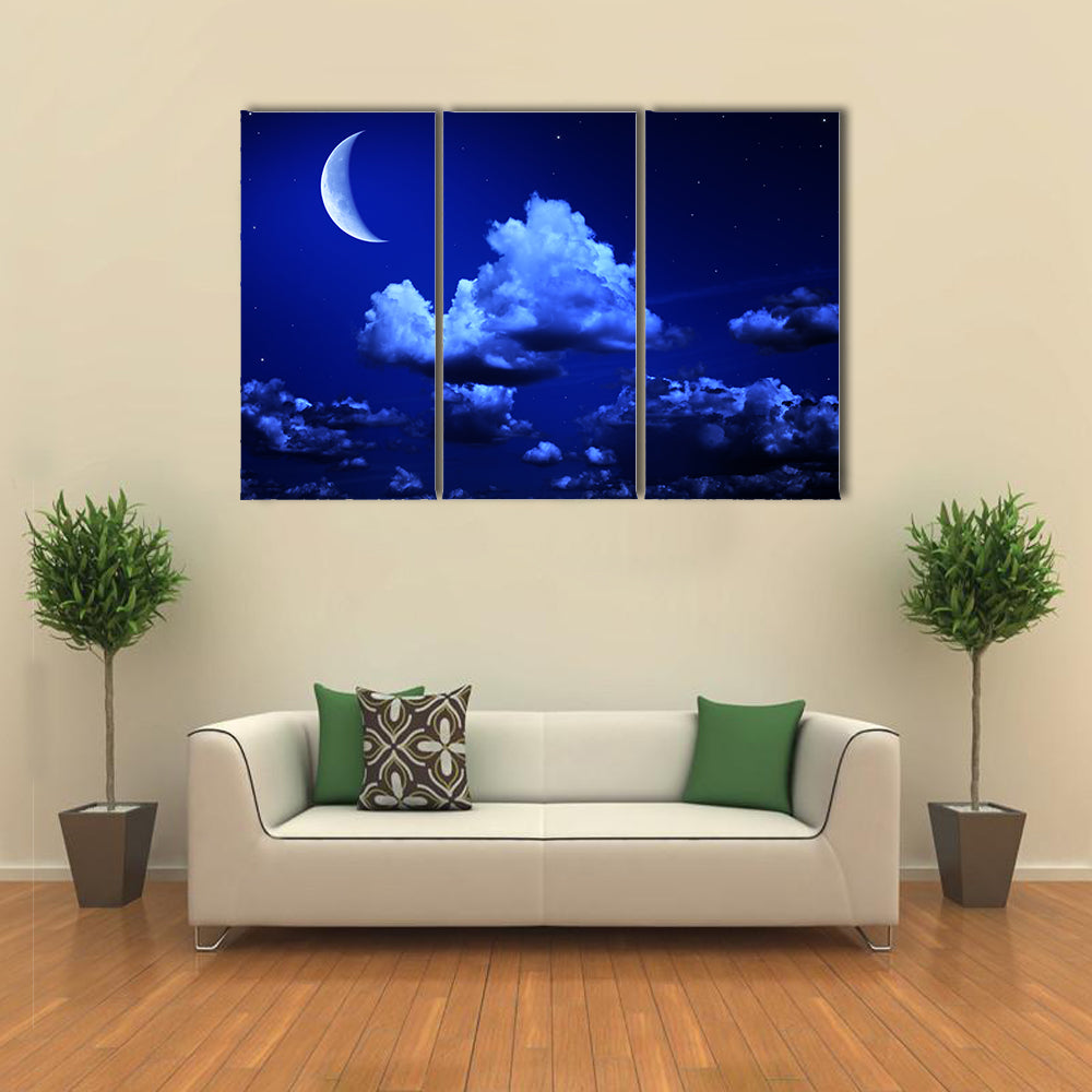 Crescent Moon In A Cloudy Night Multi Panel Canvas Wall Art