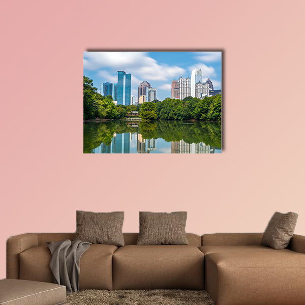 Skyline and reflections of midtown Atlanta, Georgia in Lake Meer multi panel canvas wall art