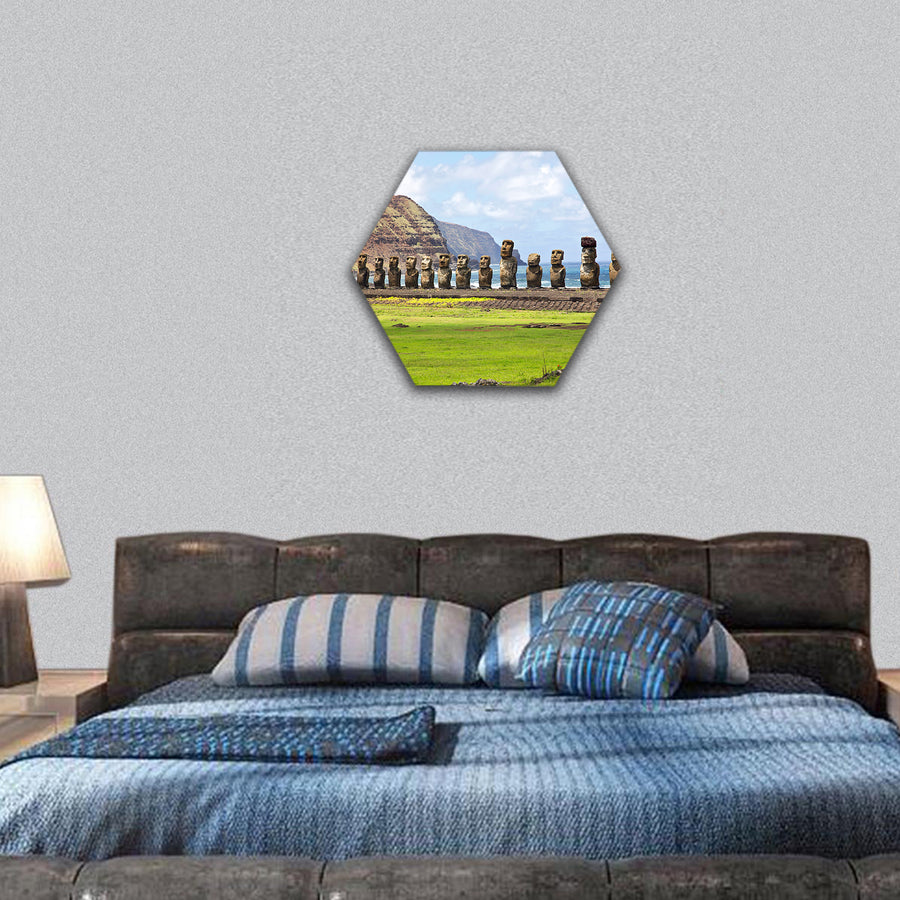 Ahu Tongariki - the largest ahu on Easter Island hexagonal canvas wall art