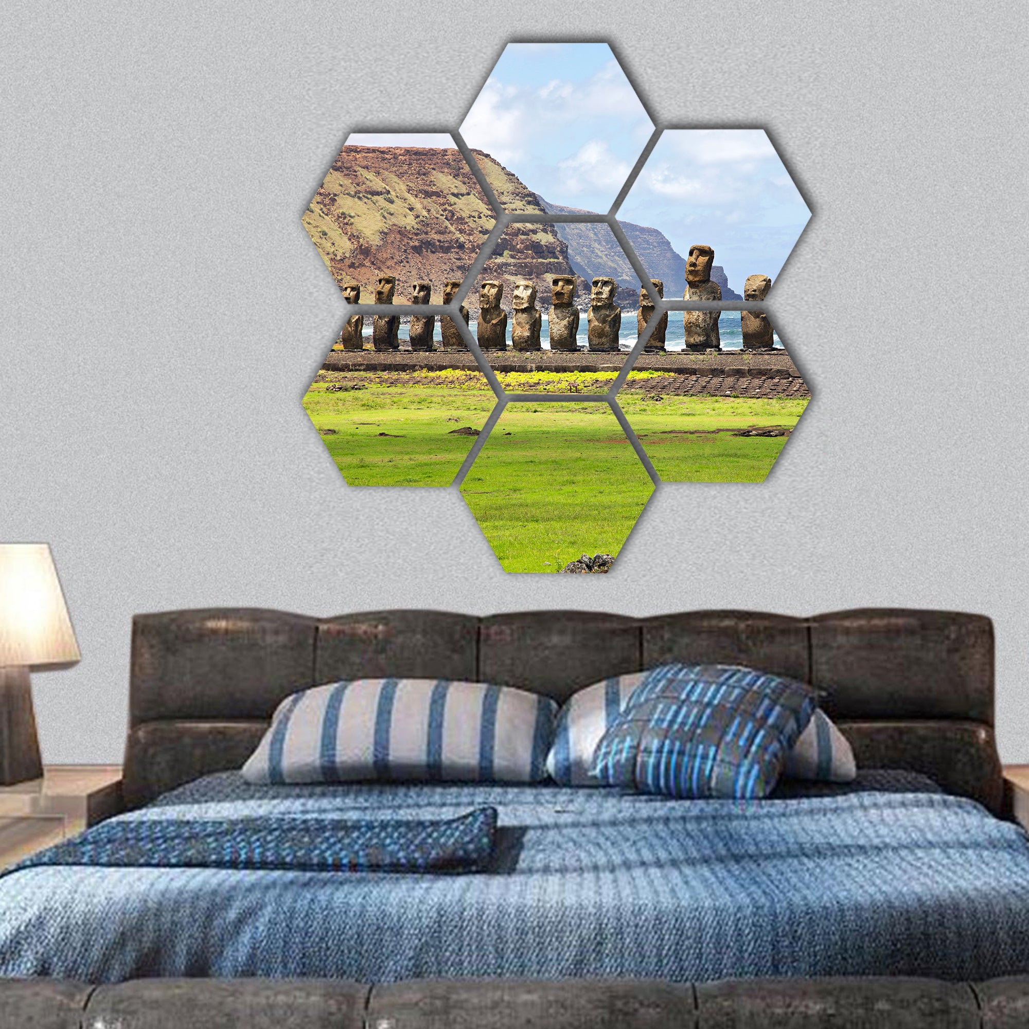 Ahu Tongariki - the largest ahu on Easter Island hexagonal canvas wall art