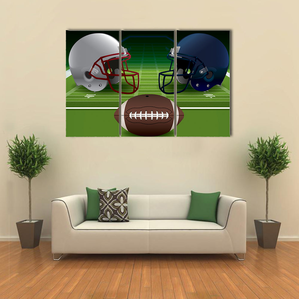 An illustration of realistic American football helmets Multi panel canvas wall art